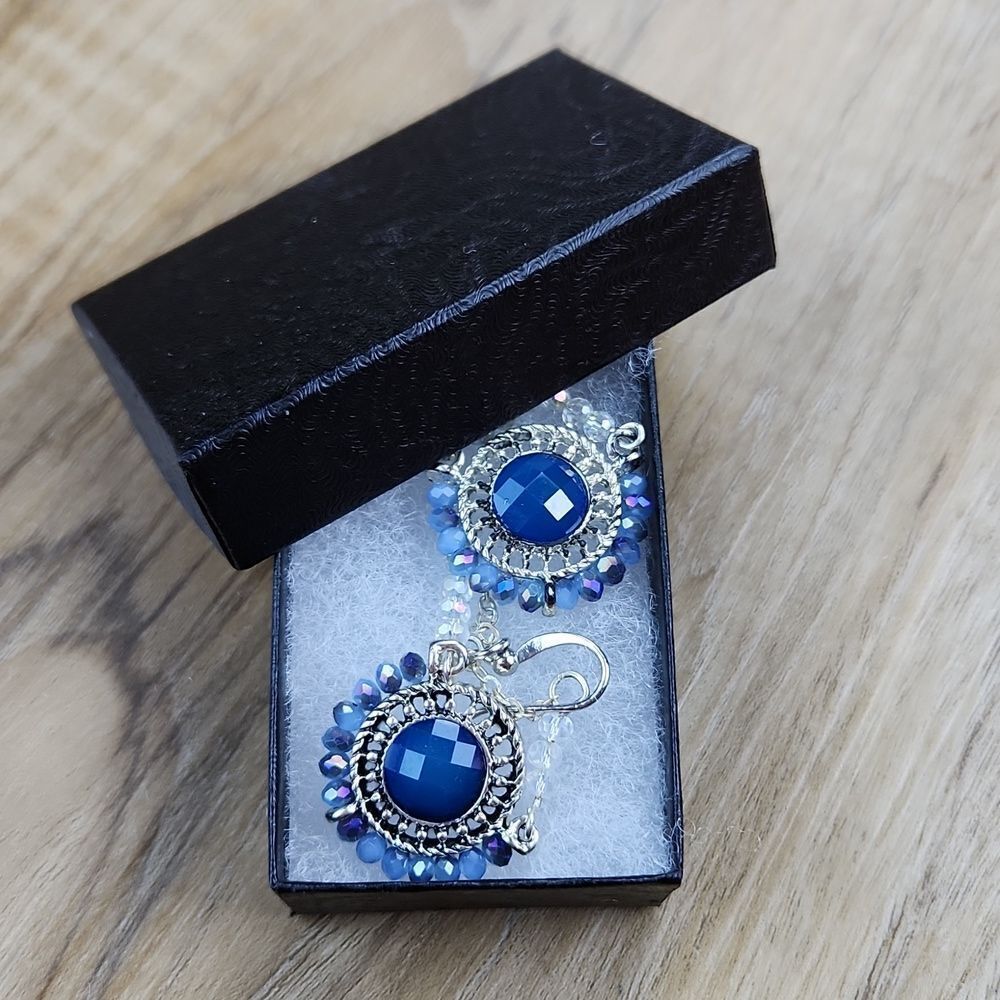 🔺️Blue Beaded Dangling Multi-Element Boho Earrings
